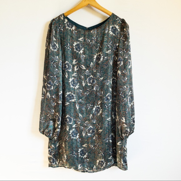 Lulu’s Floral Metallic Balloon Sleeve Shift Dress - Picture 1 of 8